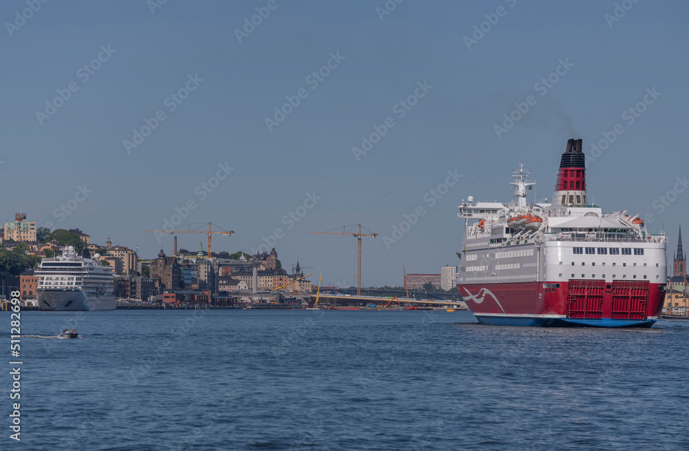 Cruise ship arrives from the tour to Finland a sunny summer day in Stockholm Cruise ship arrives from the tour to Finland a sunny summer day in Stockholm