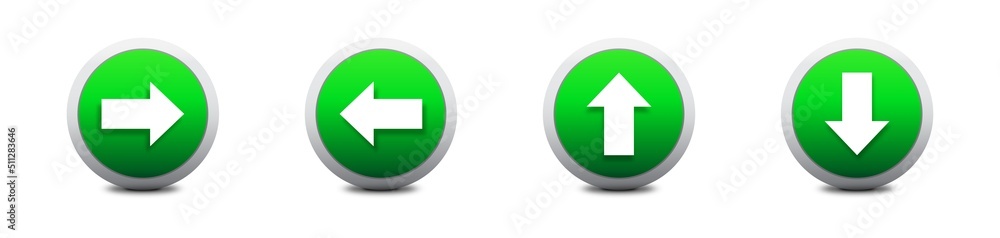 Arrows 3d buttons set. Next Arrow circle icon. Flat vector illustration. Arrows 3d buttons set. Next Arrow circle icon. Flat vector illustration.