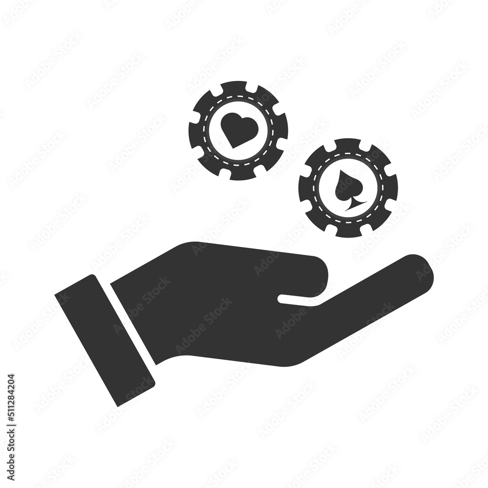 Hand holding poker chips. Casino chips on a palm. Simple design. Flat vector illustration. Hand holding poker chips. Casino chips on a palm. Simple design. Flat vector illustration.
