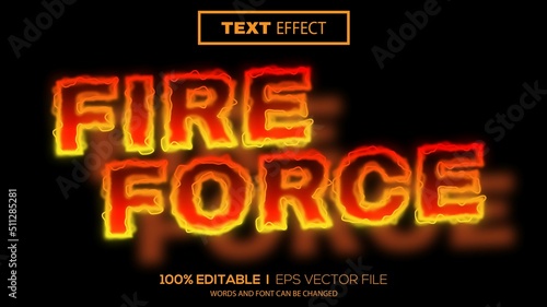 3d editable text effect fire force theme premium vector