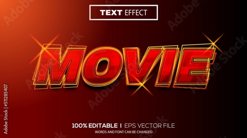 3d editable text effect movie theme premium vector