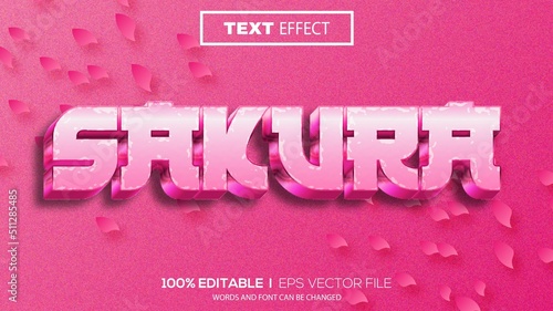 3d editable text effect sakura theme premium vector