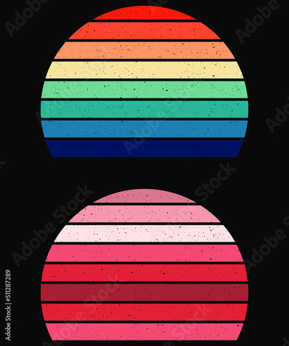 Retro Vintage Sunset T- shirt design element, Sunset retro logo, Style of the 70s-80s.