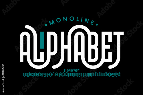 Monoline style font design, set of alphabet letters and numbers vector illustration