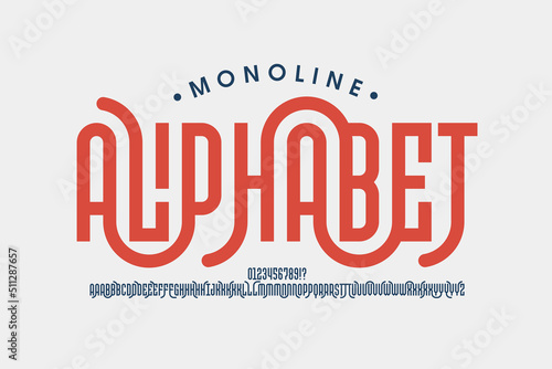 Monoline style font design, set of alphabet letters and numbers vector illustration photo
