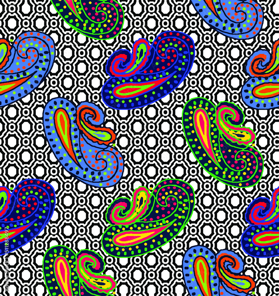 metered patterns suitable for textile consisting of paisley