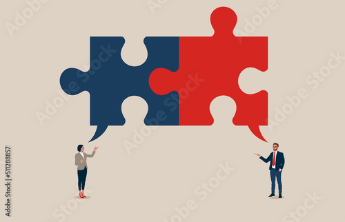 Mutual language. Business negotiation and agreement. Symbol of communication. Vector illustration concept.