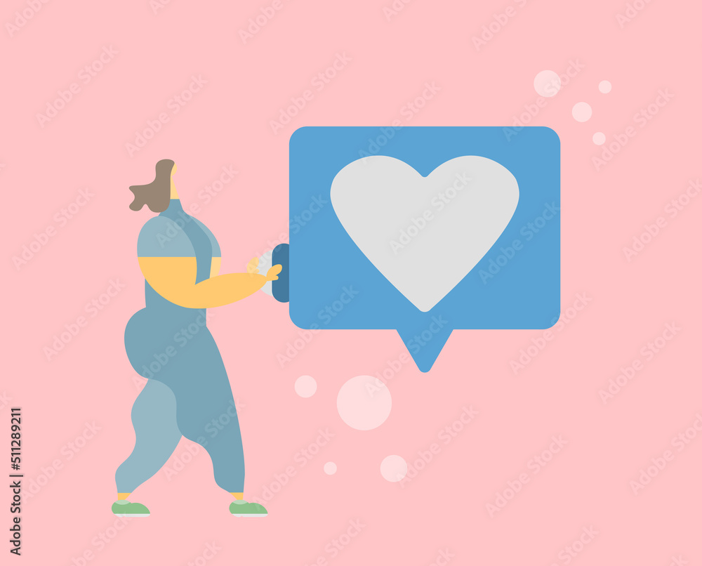 The bubble that the woman turns on, like the icon. Flat vector illustration. The bubble that the woman turns on, like the icon. Flat vector illustration.