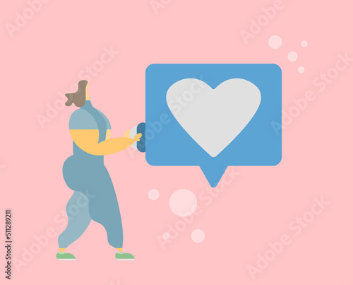 The bubble that the woman turns on, like the icon. Flat vector illustration.