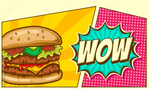 burger pop art cartoon design background