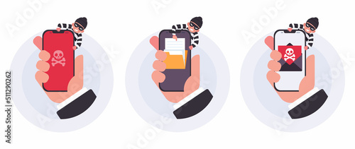 Insecure connection, online scam, virus, vector illustration in flat design.