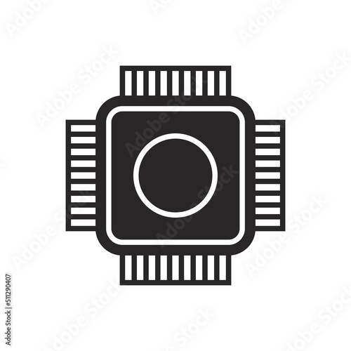Cpu chip technology vector digital electronic. Computer processor illustration board icon and communication tech hardware. Microchip motherboard engineering datum and symbol pc core equipment device