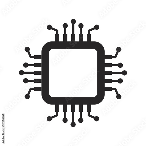 Cpu chip technology vector digital electronic. Computer processor illustration board icon and communication tech hardware. Microchip motherboard engineering datum and symbol pc core equipment device