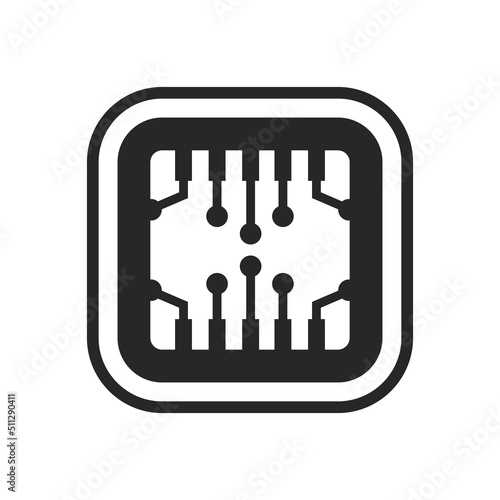 Cpu chip technology vector digital electronic. Computer processor illustration board icon and communication tech hardware. Microchip motherboard engineering datum and symbol pc core equipment device