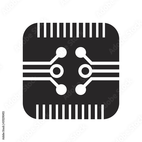 Cpu chip technology vector digital electronic. Computer processor illustration board icon and communication tech hardware. Microchip motherboard engineering datum and symbol pc core equipment device