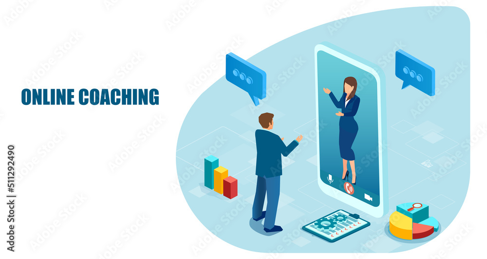 Businessman being trained by an expert via video call application on the smartphone Businessman being trained by an expert via video call application on the smartphone