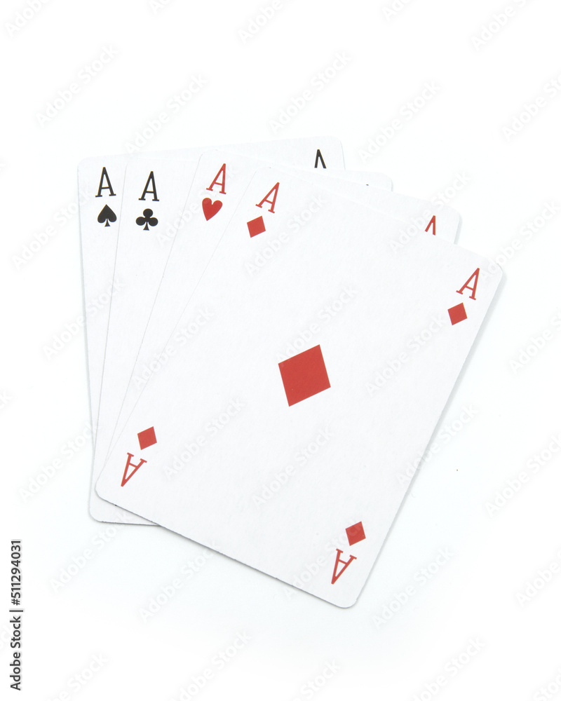 Diamond four aces poker cards isolated on white background