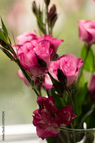 Fototapeta Naklejka Na Ścianę i Meble -  beauty bouquet in vase, pink eustoma