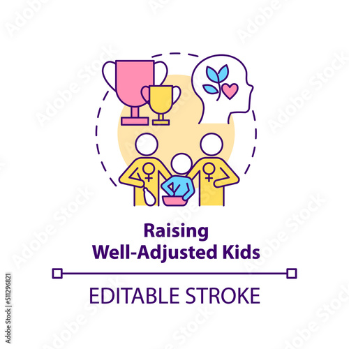 Raising well adjusted kids concept icon. Benefit of same-sex parenting abstract idea thin line illustration. Isolated outline drawing. Editable stroke. Arial, Myriad Pro-Bold fonts used