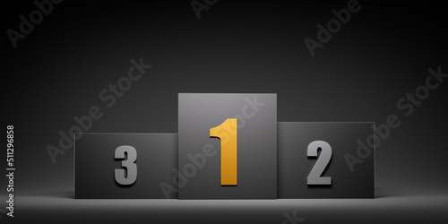 Abstract geometric black winner podium with golden number one - 3d illustration