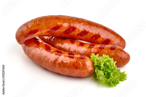 Grilled sausages bbq, isolated on white background.