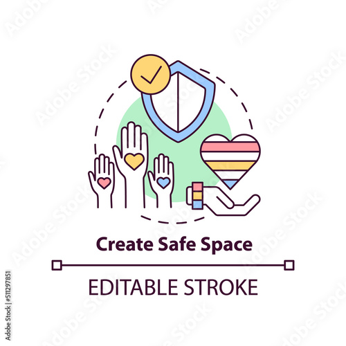 Create safe space concept icon. Helping others. Supporting LGBT youth abstract idea thin line illustration. Isolated outline drawing. Editable stroke. Arial, Myriad Pro-Bold fonts used