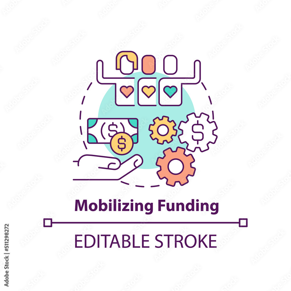 Mobilizing funding concept icon. Financing LGBT community. State support abstract idea thin line illustration. Isolated outline drawing. Editable stroke. Arial, Myriad Pro-Bold fonts used