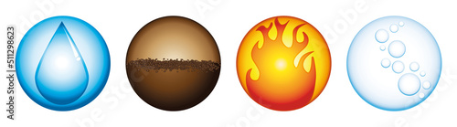 The four elements banner. Water, earth, fire and wind. Vector banner illustration.