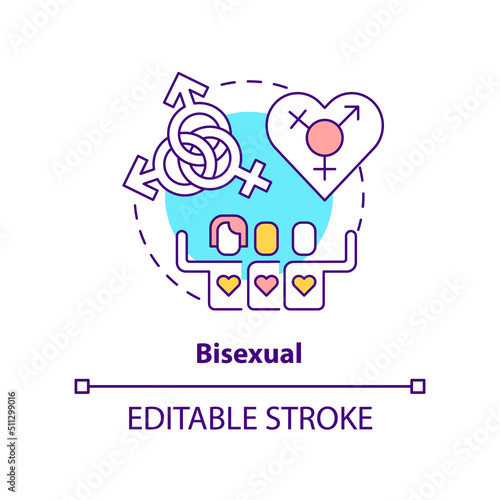 Bisexual concept icon. Sexual attraction to both males and females. LGBT member abstract idea thin line illustration. Isolated outline drawing. Editable stroke. Arial, Myriad Pro-Bold fonts used