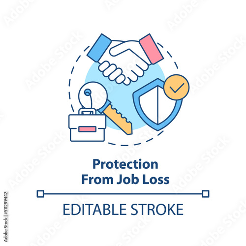 Protection from job loss concept icon. Workplace. Dealing with lgbt issue abstract idea thin line illustration. Isolated outline drawing. Editable stroke. Arial, Myriad Pro-Bold fonts used