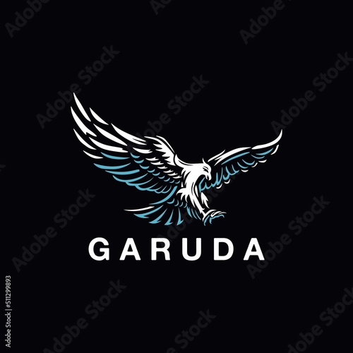 eagle or garuda logo, silhouette of great hawk flying, vector illustrations photo
