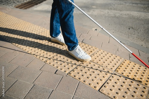 Ταπετσαρία Blind Man Walking On Sidewalk Holding Stick