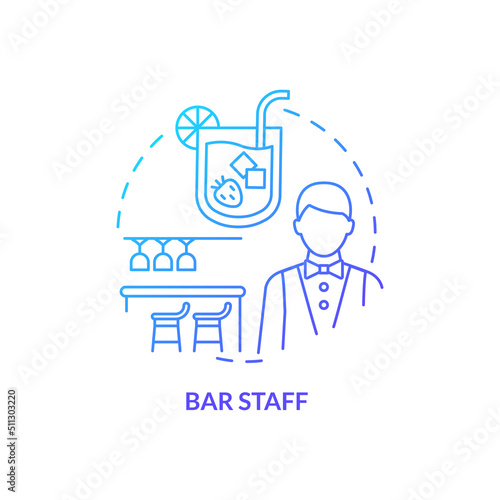 Bar staff blue gradient concept icon. Hiring restaurant employees abstract idea thin line illustration. Barman and bartender duties. Prepare drinks. Isolated outline drawing. Myriad Pro-Bold font used