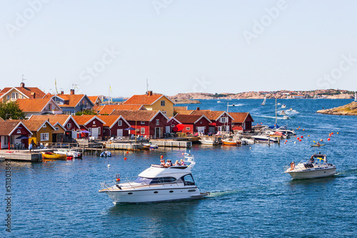 Print op canvas Motor boats at a fishing village on the Swedish west coast
