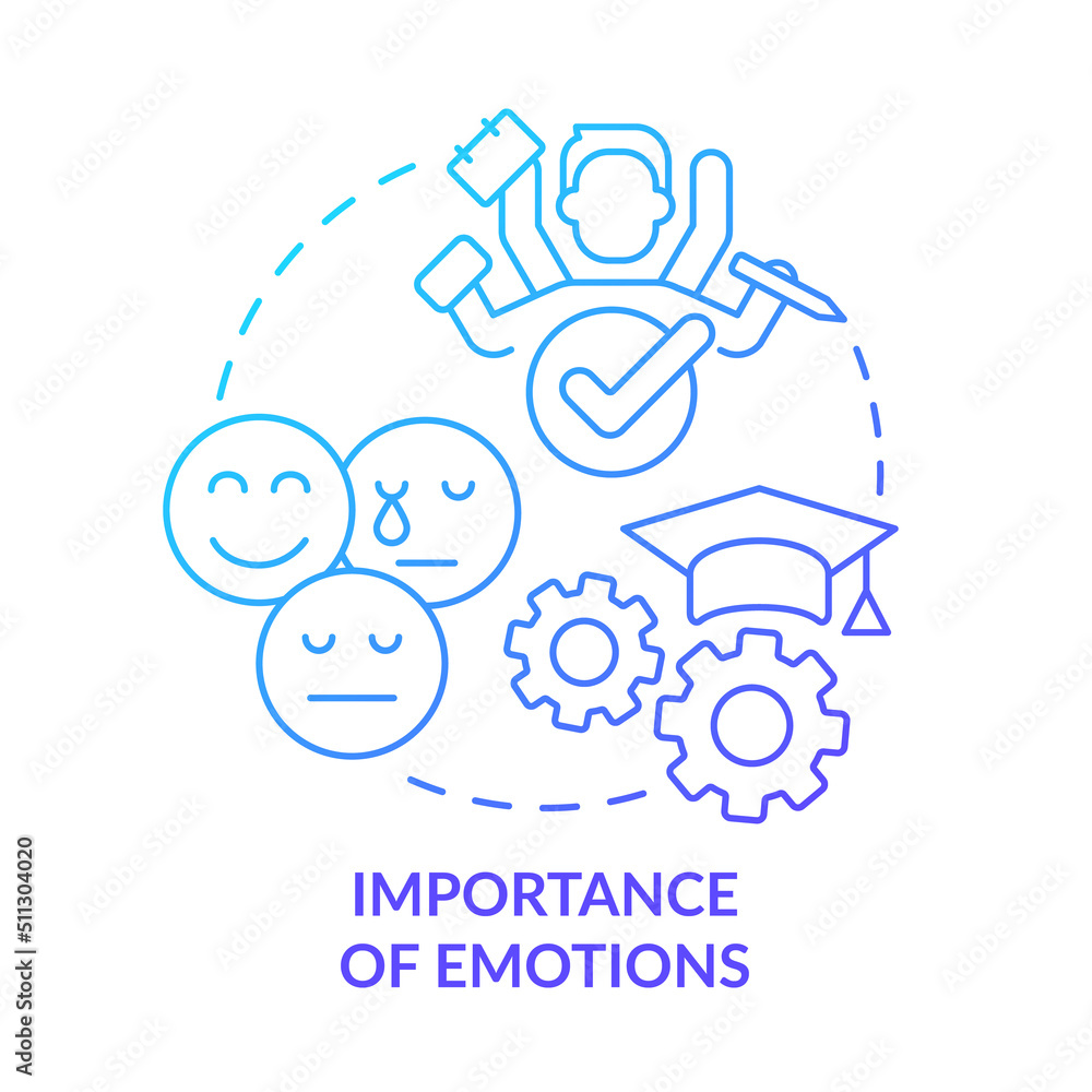 Importance of emotions blue gradient concept icon. Student motivation. Principle of learning abstract idea thin line illustration. Isolated outline drawing. Myriad Pro-Bold fonts used Importance of emotions blue gradient concept icon. Student motivation. Principle of learning abstract idea thin line illustration. Isolated outline drawing. Myriad Pro-Bold fonts used