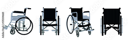 Set of empty wheelchair on white background photo