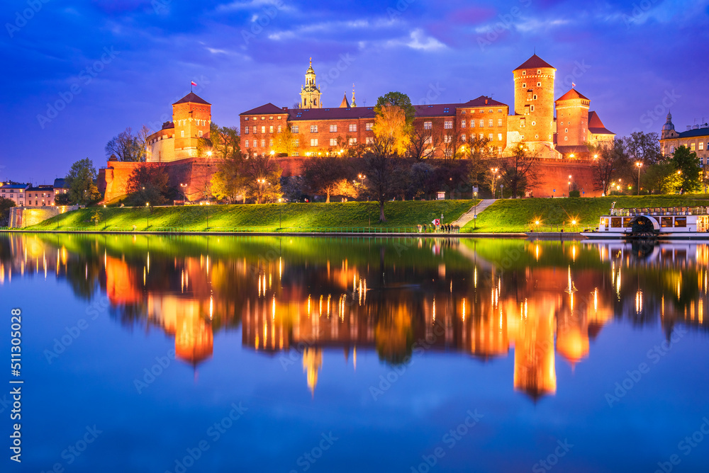 Krakow, Poland - Wawel Castle and Vistula River reflection