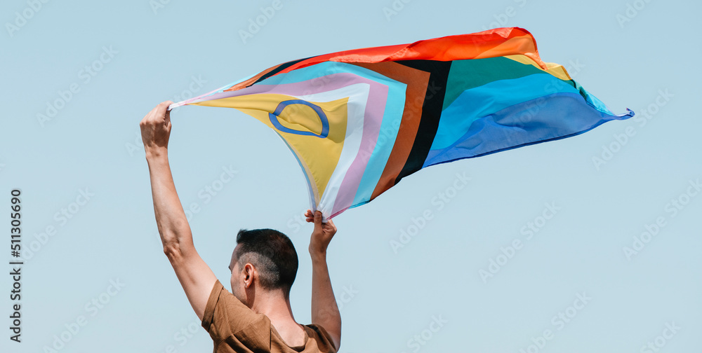 waves a progress pride flag, web banner - obrazy, fototapety, plakaty 
