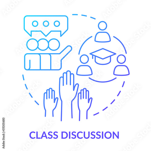 Class discussion blue gradient concept icon. Group meetings in class. Learning environment abstract idea thin line illustration. Isolated outline drawing. Myriad Pro-Bold fonts used