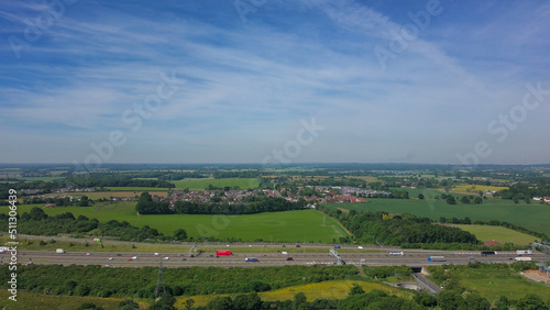 Gorgeous aerial view of British Motorways Junction 10 London Luton Airport J10 from Stockwood Park England photo