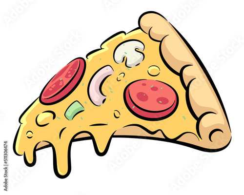 hand drawn cartoon pizza  sliced, comics style illustrations