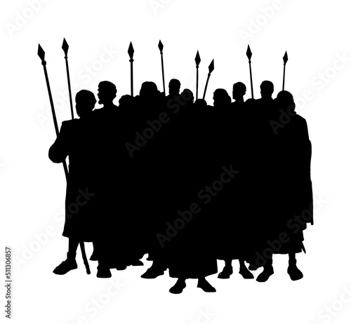 Army of warriors on the battlefield. Vector Silhouette