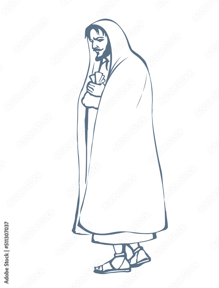 Traitor Judas with a bag of money. Vector drawing Traitor Judas with a bag of money. Vector drawing