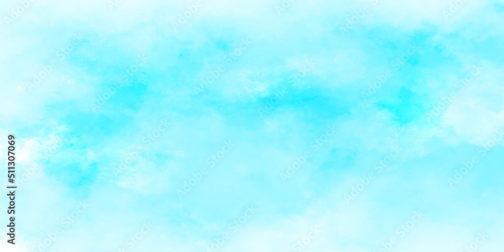 Blue watercolor shades natural cloudy blue sky background, Summer seasonal morning sky with white clouds for wallpaper, screen paper and any design.