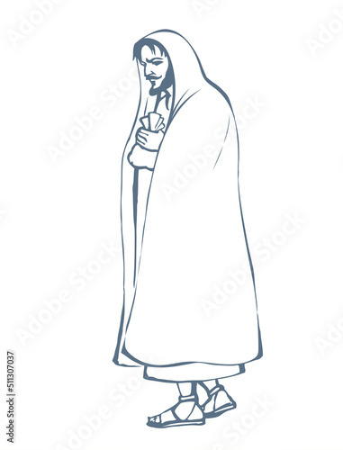 Traitor Judas with a bag of money. Vector drawing Fototapet