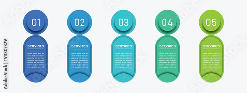 Business action step infographic design template with 5 colored options, steps or processes. It Can be used for PowerPoint presentation, workflow layout, diagram, annual report, web design, marketing