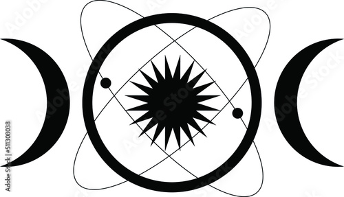 Moon Sun lunar solar Black Celestial vector icons. Magic occult witchcraft art.