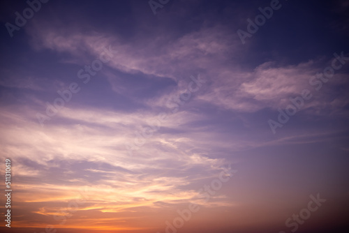 Sunset background.Gradient Sky and Cloud soft Red and Orange Hot color Sunshine.Light Sunrise Warm Clear Nature Backdrop.Free space.Card Poster for Tropical Travel Summer Holiday Concept © wing-wing