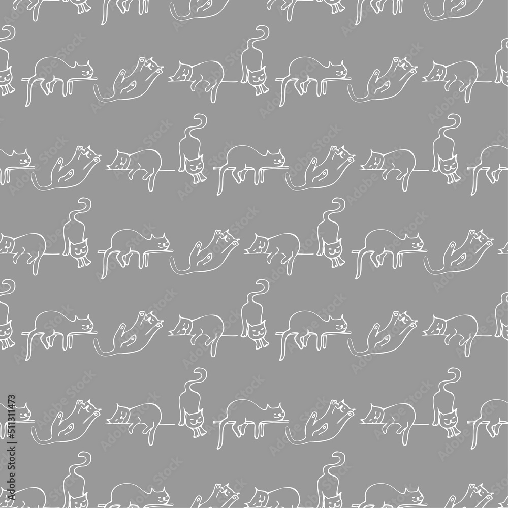 Doodle Seamless Pattern with sleep cats