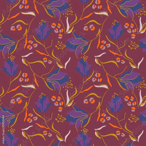 Modern contemporary floral seamless pattern with abstract irises print.